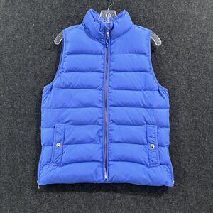 J Crew Down Puffer Vest Women's Medium Blue Quilted Zip Pockets Side Zips